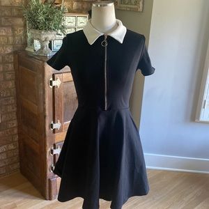 GYSPY WARRIOR ADDAMS ZUP UP MINI DRESS SMALL NEW BLACK WHITE COLLAR STRETCH